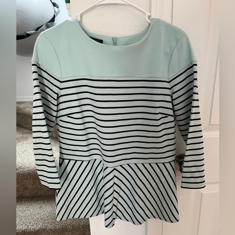 Talbots Mint Green and Black Striped Peplum Top